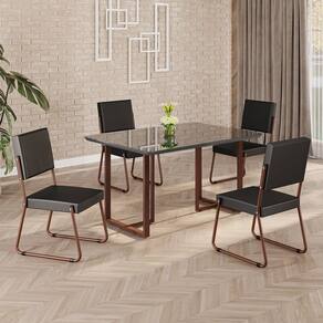 Conjunto Sala de Jantar Mesa 120x90cm Base Lunna Tampo MDF Laca com Vidro Napoli Preto / Marrom