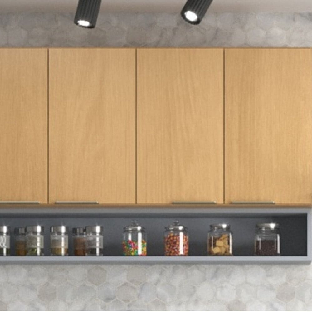 Armário 4 Portas 120 Cm com Nicho Ambiente Principal Cozinha Nogal/Cinza
