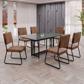 Conjunto Sala de Jantar Mesa 160x90cm Base Pérola Tampo MDF Laca com Vidro Napoli marrom / preto