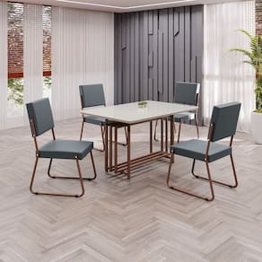 Conjunto Sala de Jantar Mesa 120x90cm Base Pérola Tampo MDF Laca com Vidro Napoli Grafite / Marrom