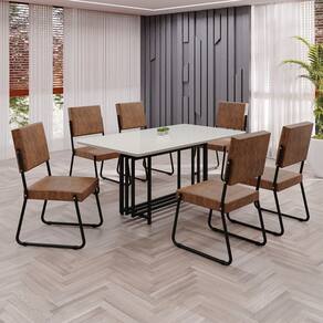 Conjunto Sala de Jantar Mesa 160x90cm Base Pérola Tampo MDF Laca com Vidro Napoli marrom / preto