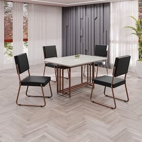 Conjunto Sala de Jantar Mesa 120x90cm Base Pérola Tampo MDF Laca com Vidro Napoli Preto / Marrom