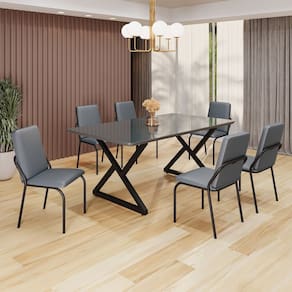 Conjunto Sala de Jantar Mesa 160x90cm Base Império Tampo MDF Laca com Vidro Malibu Grafite/Preto