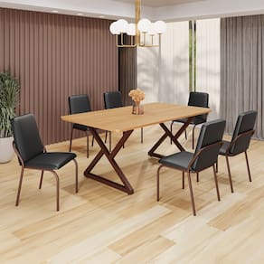 Conjunto Sala de Jantar Mesa 160x90cm Base Império Tampo MDF Malibu Preto/Marrom