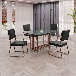 Conjunto Sala de Jantar Mesa 120x90cm Base Pérola Tampo MDF Laca com Vidro Napoli Preto/Marrom