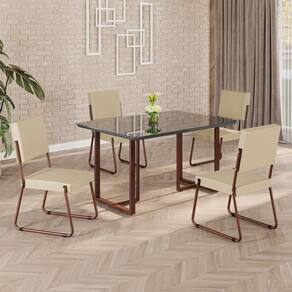 Conjunto Sala de Jantar Mesa 120x90cm Base Lunna Tampo MDF Laca com Vidro Napoli Creme /Marrom