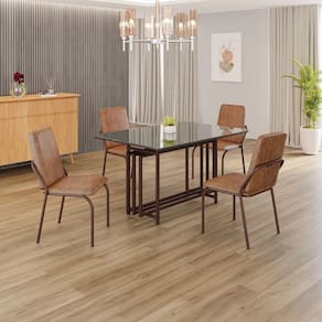 Conjunto Sala de Jantar Mesa 120x90cm Base Pérola Tampo MDF com Vidro Malibu Marrom
