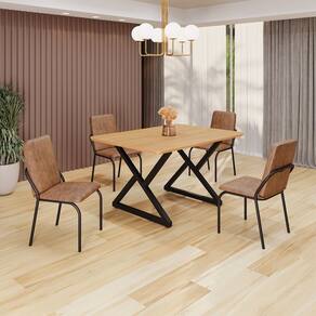 Conjunto Sala de Jantar Mesa 120x90cm Base Império Tampo MDF Malibu marrom / preto