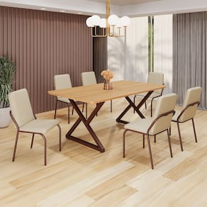 Conjunto Sala de Jantar Mesa 160x90cm Base Império Tampo MDF Malibu Creme/Marrom