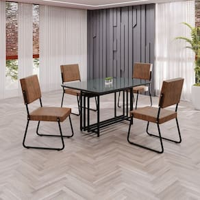 Conjunto Sala de Jantar Mesa 120x90cm Base Pérola Tampo MDF Laca com Vidro Napoli Marrom/Preto