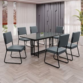 Conjunto Sala de Jantar Mesa 160x90cm Base Pérola Tampo MDF Laca com Vidro Napoli Grafite / Preto