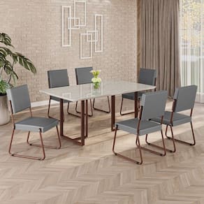 Conjunto Sala de Jantar Mesa 160x90cm Base Lunna Tampo MDF Laca com Vidro Napoli Grafite / Marrom