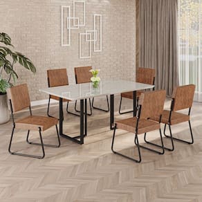 Conjunto Sala de Jantar Mesa 160x90cm Base Lunna Tampo MDF Laca com Vidro Napoli Marrom /Preto