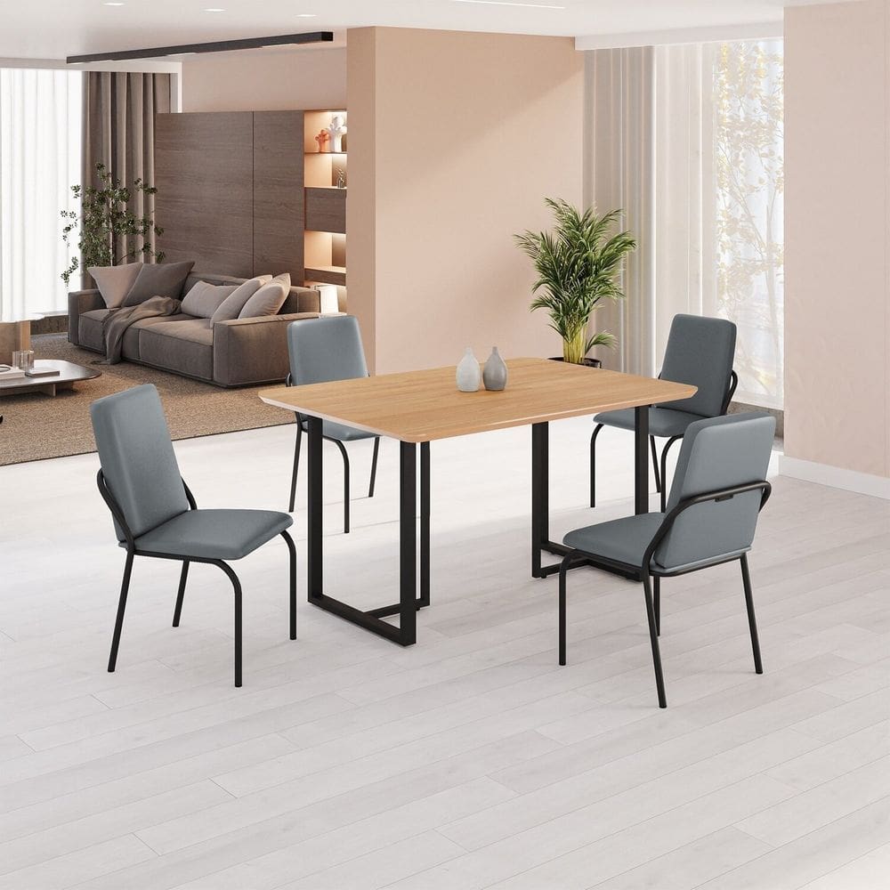 Conjunto Sala de Jantar Mesa 120x90cm Base Lunna Tampo MDF Malibu Grafite/Preto