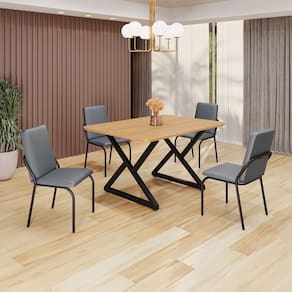 Conjunto Sala de Jantar Mesa 120x90cm Base Império Tampo MDF Malibu Grafite / Preto