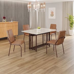 Conjunto Sala de Jantar Mesa 120x90cm Base Pérola Tampo MDF com Vidro Malibu Marrom