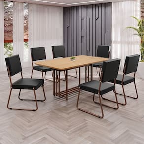 Conjunto Sala de Jantar Mesa 160x90cm Base Pérola Tampo MDF Napoli Preto / Marrom