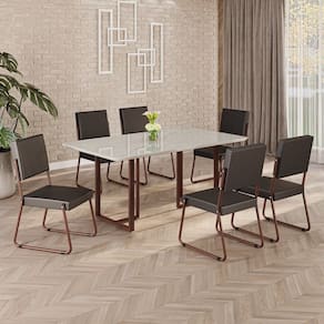 Conjunto Sala de Jantar Mesa 160x90cm Base Lunna Tampo MDF Laca com Vidro Napoli Preto / Marrom