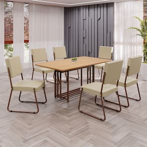 Conjunto Sala de Jantar Mesa 160x90cm Base Pérola Tampo MDF Napoli Creme / Marrom