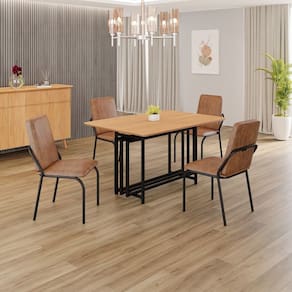 Conjunto Sala de Jantar Mesa 120x90cm Base Pérola Tampo MDF Malibu marrom / preto