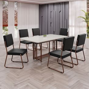 Conjunto Sala de Jantar Mesa 160x90cm Base Pérola Tampo MDF Laca com Vidro Napoli Preto / Marrom