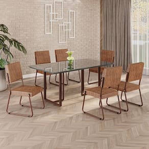 Conjunto Sala de Jantar Mesa 160x90cm Base Lunna Tampo MDF Laca com Vidro Napoli Marrom