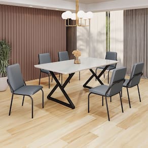 Conjunto Sala de Jantar Mesa 160x90cm Base Império Tampo MDF Laca com Vidro Malibu Grafite/Preto