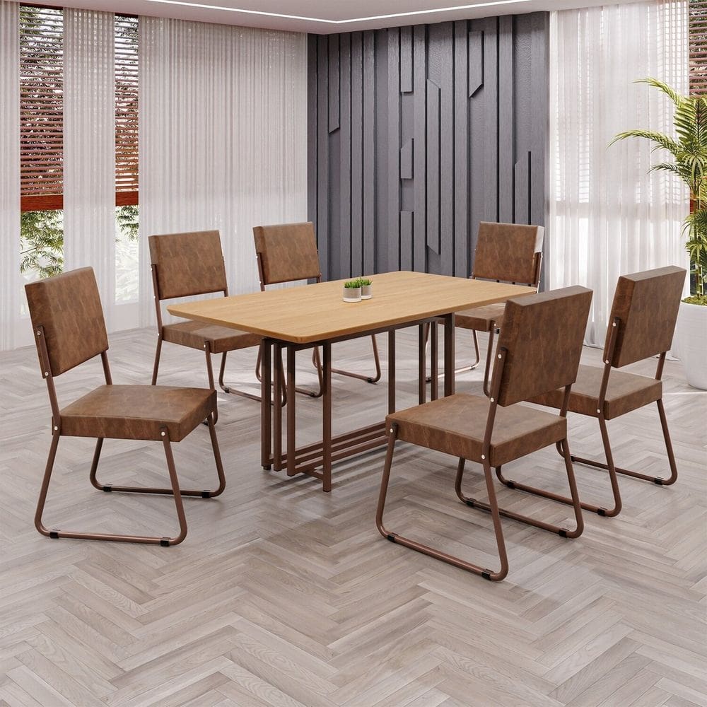 Conjunto Sala de Jantar Mesa 160x90cm Base Pérola Tampo MDF Napoli Marrom