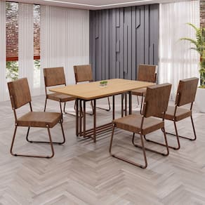 Conjunto Sala de Jantar Mesa 160x90cm Base Pérola Tampo MDF Napoli Marrom