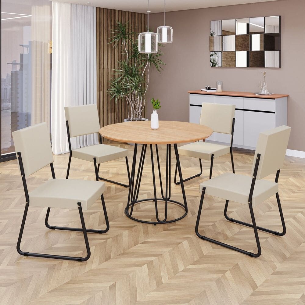Conjunto Sala de Jantar Mesa Redonda 100cm Base Omega Tampo MDF Napoli Grafite / Preto