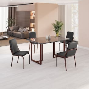 Conjunto Sala de Jantar Mesa 120x90cm Base Lunna Tampo MDF com Vidro Malibu Preto/Marrom