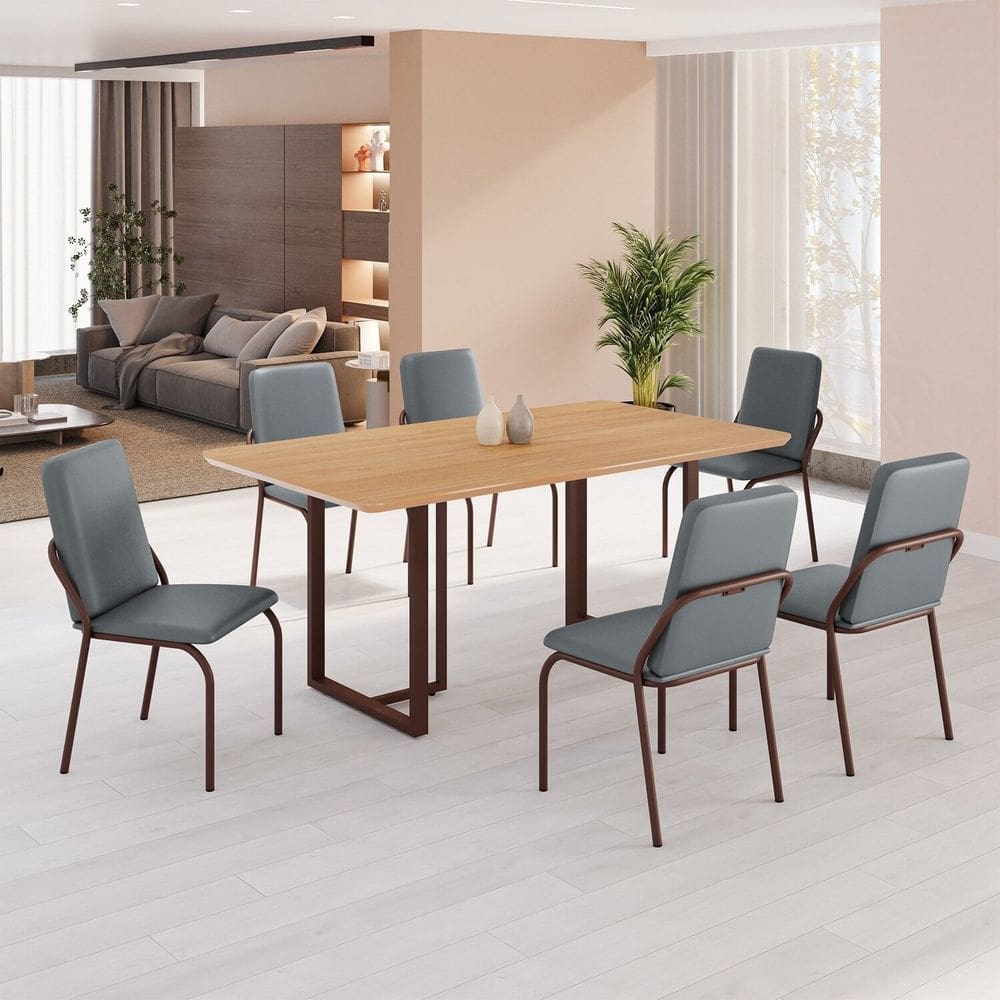 Conjunto Sala de Jantar Mesa 160x90cm Base Lunna Tampo MDF Malibu Grafite/Marrom