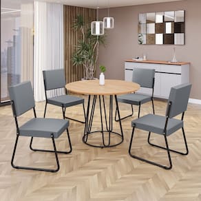 Conjunto Sala de Jantar Mesa Redonda 100cm Base Omega Tampo MDF Napoli Grafite / Preto