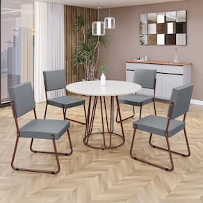 Conjunto Sala de Jantar Mesa Redonda 100cm Base Omega Tampo MDF Laca com Vidro Napoli Grafite / Marrom