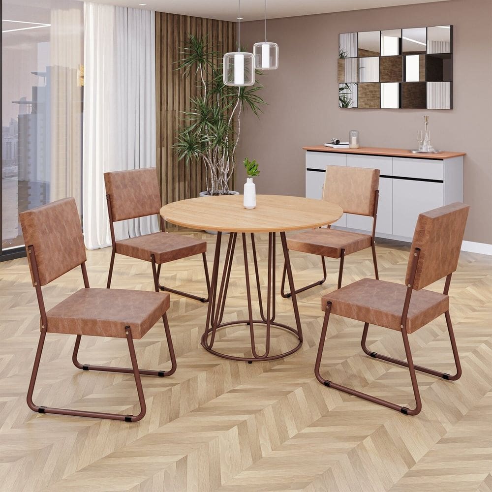 Conjunto Sala de Jantar Mesa Redonda 100cm Base Omega Tampo MDF Napoli Marrom