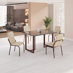 Conjunto Sala de Jantar Mesa 120x90cm Base Lunna Tampo MDF com Vidro Malibu Creme/Marrom