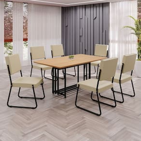 Conjunto Sala de Jantar Mesa 160x90cm Base Pérola Tampo MDF Napoli Creme / Preto