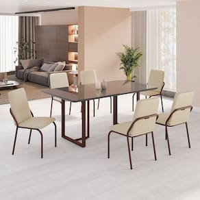Conjunto Sala de Jantar Mesa 160x90cm Base Lunna Tampo MDF Laca com Vidro Malibu Creme/Marrom