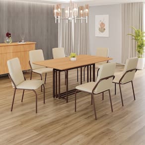 Conjunto Sala de Jantar Mesa 160x90cm Base Pérola Tampo MDF Malibu Creme / Marrom