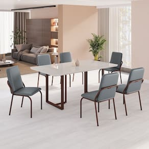 Conjunto Sala de Jantar Mesa 160x90cm Base Lunna Tampo MDF com Vidro Malibu Grafite / Marrom