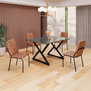 Conjunto Sala de Jantar Mesa 120x90cm Base Império Tampo MDF Laca com Vidro Malibu marrom / preto