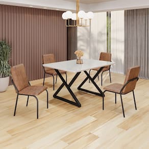 Conjunto Sala de Jantar Mesa 120x90cm Base Império Tampo MDF Laca com Vidro Malibu marrom / preto
