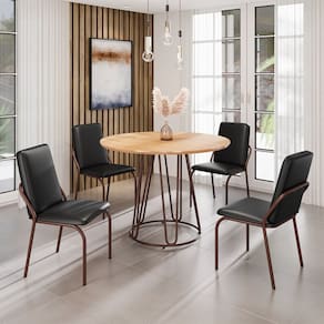 Conjunto Sala de Jantar Mesa Redonda 100cm Base Omega Tampo MDF Malibu Preto / Marrom