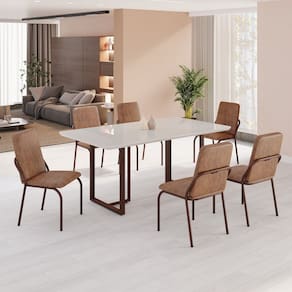 Conjunto Sala de Jantar Mesa 160x90cm Base Lunna Tampo MDF com Vidro Malibu Marrom