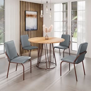 Conjunto Sala de Jantar Mesa Redonda 100cm Base Omega Tampo MDF Malibu Grafite / Marrom