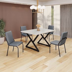 Conjunto Sala de Jantar Mesa 120x90cm Base Império Tampo MDF Laca com Vidro Malibu Grafite / Preto