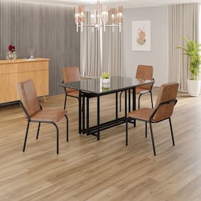 Conjunto Sala de Jantar Mesa 120x90cm Base Pérola Tampo MDF com Vidro Malibu marrom / preto