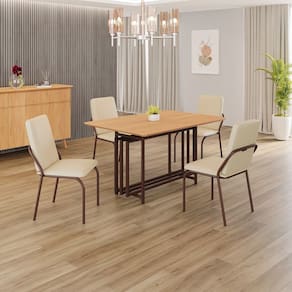 Conjunto Sala de Jantar Mesa 120x90cm Base Pérola Tampo MDF Malibu Creme / Marrom