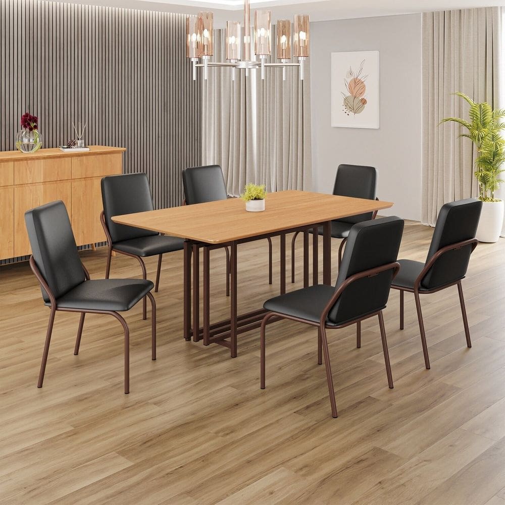 Conjunto Sala de Jantar Mesa 160x90cm Base Pérola Tampo MDF Malibu Preto / Marrom