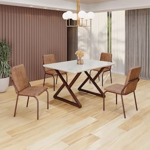 Conjunto Sala de Jantar Mesa 120x90cm Base Império Tampo MDF Laca com Vidro Malibu Marrom